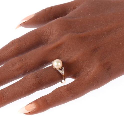 Ring - 18 karaat Geel goud - 0.12ct. tw. Diamant, Handtassen en Accessoires, Ringen