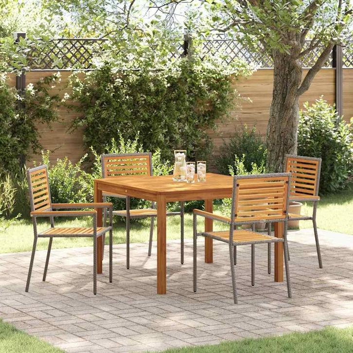 vidaXL Tuin Eettafel Set 5 pcs Grijs Massief Acacia Hout, Tuin en Terras, Tuinsets en Loungesets, Nieuw, Verzenden