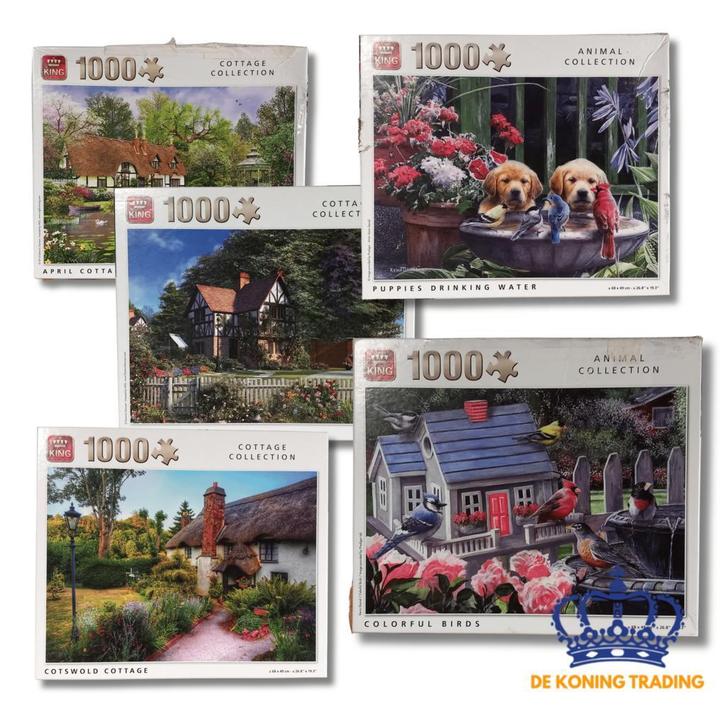 Set van 5x King Puzzels | Animal & Cottage Serie | 1000 Stuk, Hobby en Vrije tijd, Denksport en Puzzels, Legpuzzel, Gebruikt, 500 t/m 1500 stukjes