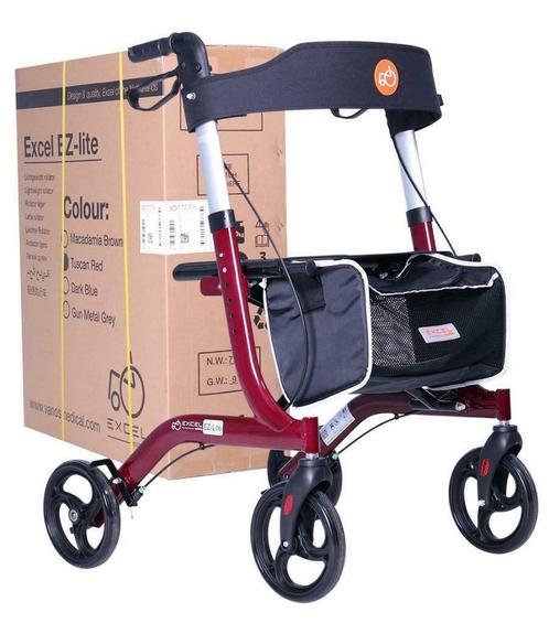 Rollator Excel Caremart EZ-Lite Tuscan Red (Nieuw), Diversen, Rollators, Nieuw, Lichtgewicht, Opvouwbaar, Ophalen of Verzenden