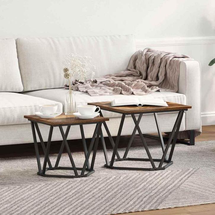 vidaXL Bijzettafelset 2 pcs Gerookt eiken 50 x 50 x 40 cm, Huis en Inrichting, Tafels | Salontafels, Nieuw, Verzenden