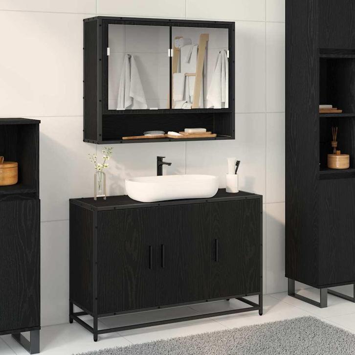 vidaXL Wastafel kabinet voor de badkamer Zwart eiken 90 x 33, Huis en Inrichting, Badkamer | Badkamermeubels, Nieuw, Verzenden