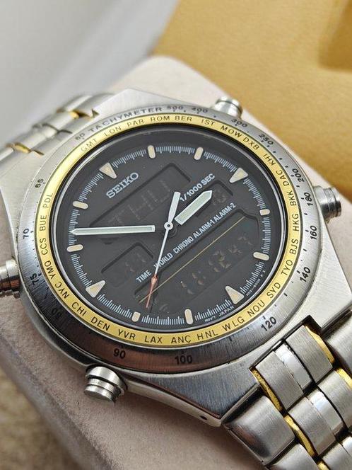 Seiko - World Time 1/1000 Chronograph - Zonder Minimumprijs, Handtassen en Accessoires, Horloges | Antiek