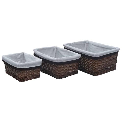 vidaXL 3-delige Mandenset stapelbaar wilgen bruin, Doe-het-zelf en Bouw, Kratten en Dozen, Nieuw, Verzenden