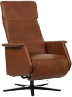 Cognac leren moderne relaxfauteuil - staal zwart frame met, Huis en Inrichting, Nieuw, Ophalen of Verzenden, 50 tot 75 cm, Leer