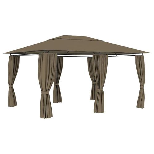 vidaXL Tuinpaviljoen met gordijnen 180 g/m² 4x3 m taupe, Tuin en Terras, Partytenten, Nieuw, Verzenden