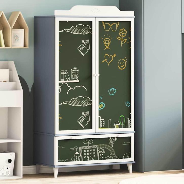 vidaXL Krijtbord Garderobe met lade Grijs en wit Bewerkt, Maison & Meubles, Armoires | Penderies & Garde-robes, Envoi