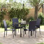 vidaXL Tuin Eettafel Set 5 pcs Zwart Gepoedercoat staal, Verzenden, Nieuw