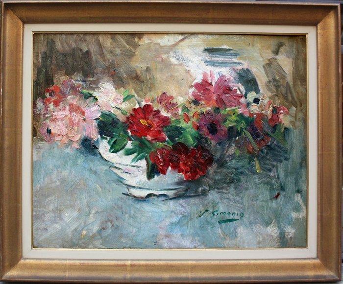 Victor Simonin (1877-1946) - Impressionist study of flowers, Antiquités & Art, Art | Peinture | Classique