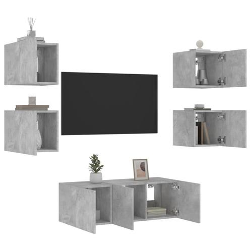 vidaXL Unités murales TV avec LED 6 pcs gris béton bois, Maison & Meubles, Armoires | Mobilier de télévision, Neuf, Envoi