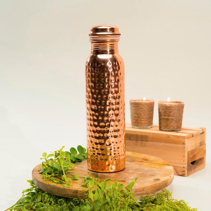 Puur Koperen Waterfles Gehamerd - 1 liter, Sport en Fitness, Gezondheidsproducten en Wellness, Ophalen of Verzenden