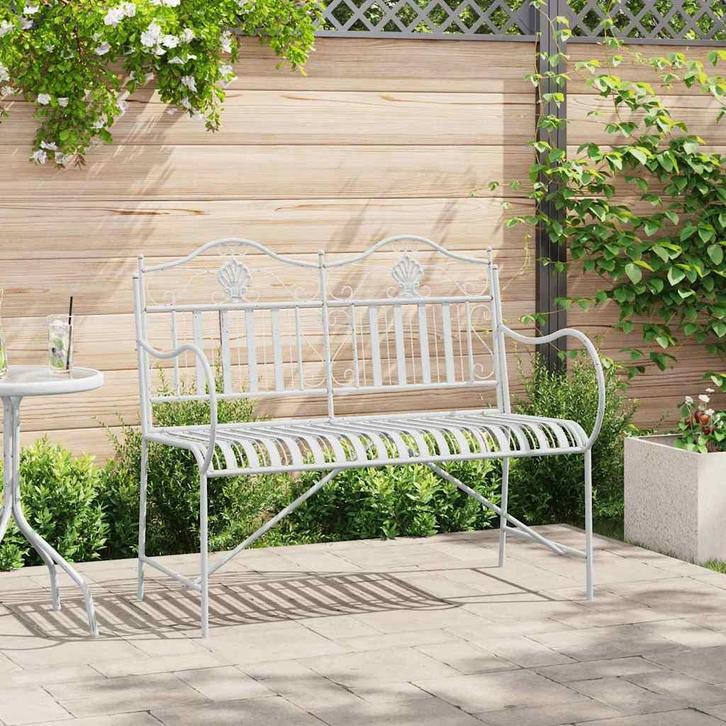 vidaXL Tuinbank Antiek wit 103,5 x 59 x 89 cm Staal, Tuin en Terras, Tuinsets en Loungesets, Nieuw, Verzenden
