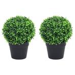 vidaXL Kunstplanten met pot 2 st buxus bolvorming 32 cm, Maison & Meubles, Accessoires pour la Maison | Plantes & Fleurs artificielles