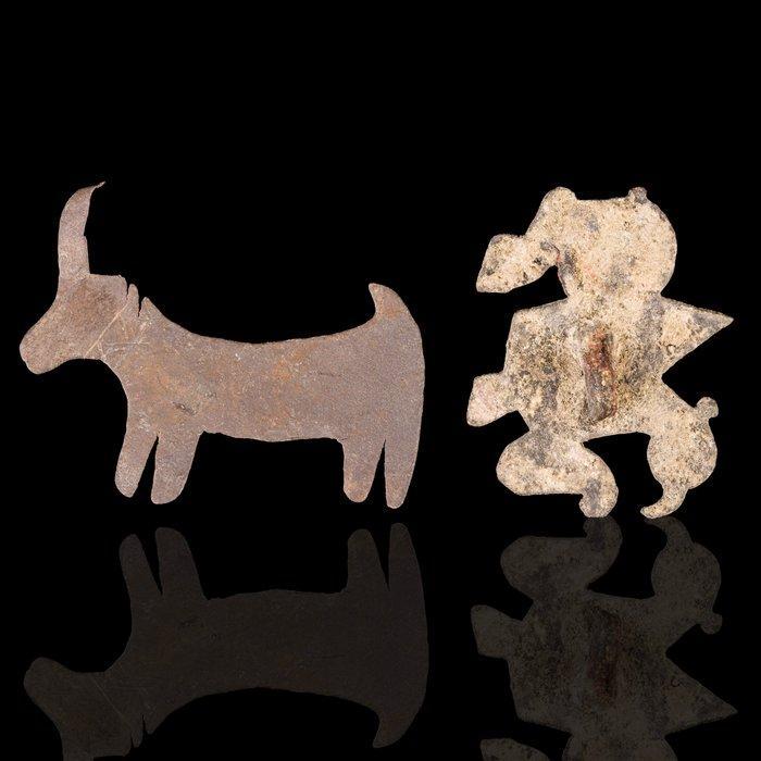 Oud-Romeins Paar bronzen dierenvotieffiguren (Zonder, Antiek en Kunst, Antiek | Overige Antiek