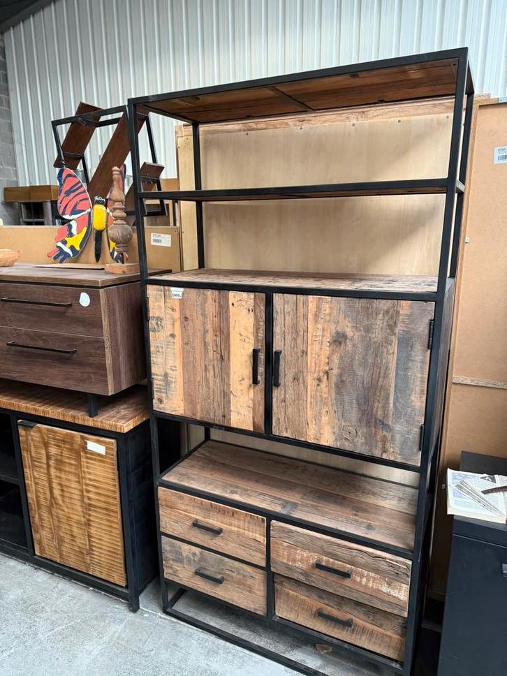Bergkast recycled teakhout (nieuw, outlet), Huis en Inrichting, Kasten | Wandmeubels, Nieuw, Overige houtsoorten, Metaal