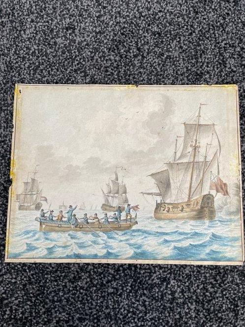 Willem Goedzee (1720-1750) - 2 pendant aquarellen Schepen op, Antiek en Kunst, Antiek | Zilver en Goud
