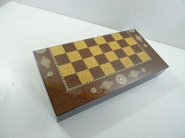 Bordspel - Backgammon et échiquier - Bois marqueterie vernis, Antiek en Kunst, Antiek | Overige Antiek