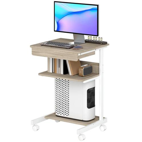 TRUUSK Rolbureau Met Lade En Planken - Compact Design - 4 Wi, Huis en Inrichting, Bureaus, Verzenden