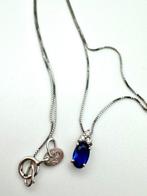Halsketting - 18 karaat Witgoud Saffier - Diamant, Handtassen en Accessoires, Kettingen, Nieuw