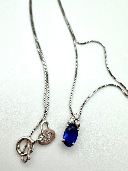 Halsketting - 18 karaat Witgoud Saffier - Diamant, Handtassen en Accessoires, Kettingen