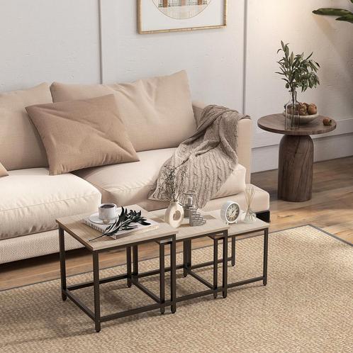 Bijzettafelset - Industrieel - Natuurlijke houten look, Huis en Inrichting, Tafels | Bijzettafels, Nieuw, Ophalen of Verzenden