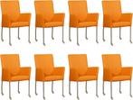 Set van 8 Oranje leren moderne eetkamerstoelen - Toledo Leer, Ophalen of Verzenden