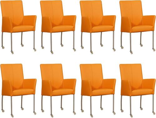Set van 8 Oranje leren moderne eetkamerstoelen - Toledo Leer, Maison & Meubles, Chaises, Enlèvement ou Envoi