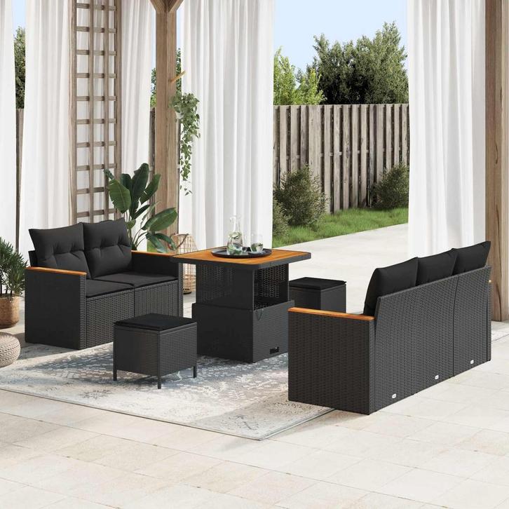 vidaXL Tuinbank Set 8 pcs Zwart poly rattan, Jardin & Terrasse, Ensembles de jardin, Envoi