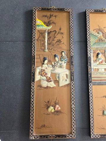Chinese lak drieluik mother of pearl met Geishas - Chinese