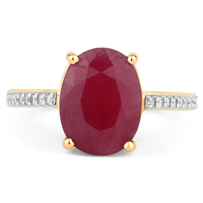 Ring - 14 karaat Geel goud - 3.97ct. tw. Robijn - Diamant -, Handtassen en Accessoires, Ringen