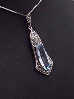 Zilver, Art Deco, Blauwe Spinel(Getest) - Ketting met hanger, Antiek en Kunst