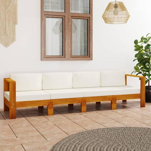 vidaXL Tuinbank 4-zits met crèmewitte kussens massief, Tuin en Terras, Tuinsets en Loungesets, Nieuw, Verzenden