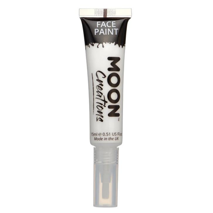 Moon Creations Face Paint with Brush Applicator White 15ml, Hobby en Vrije tijd, Feestartikelen, Nieuw, Verzenden