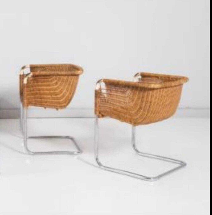 Tecta - William Dunkel - Fauteuil (2) - D44 - Staal, Rattan, Antiek en Kunst, Antiek | Meubels | Stoelen en Sofa's