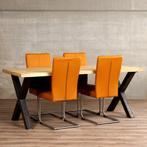 Set van 4 leren eetkamerstoelen - met sledepoot - bruin leer, Ophalen of Verzenden, Nieuw, Overige kleuren, Leer