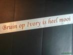 Ivory lint 45 mm met bruin opdruk +/- 50cm. - eigen tekst, Nieuw