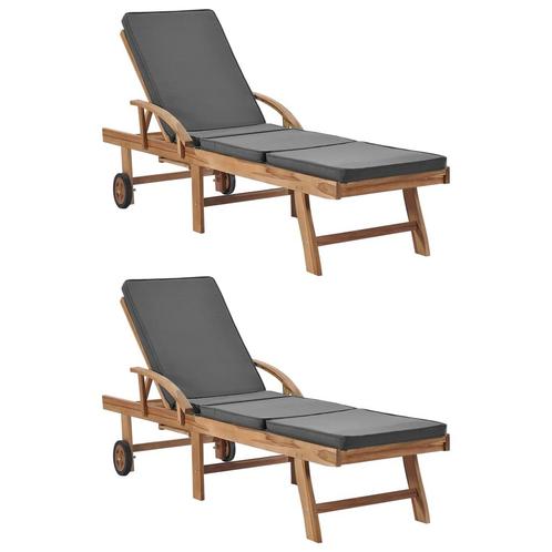 vidaXL Chaises longues et coussins 2pcs Bois de teck, Tuin en Terras, Ligbedden, Verzenden