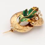 Broche - 18 karaat Geel goud Parel - Parel - Emaille