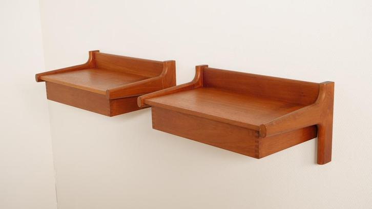 Set Deense zwevende nachtkastjes | Teak | Vintage, Huis en Inrichting, Slaapkamer | Nachtkastjes, Ophalen of Verzenden