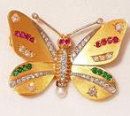Broche - 18 karaat Geel goud Diamant (Natuurlijk) - Robijn -