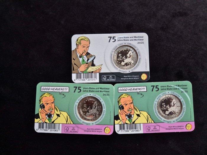Belgique. 5 Euro 2021 75 Jaar Blake en Mortimer Coincards, Postzegels en Munten, Munten | Europa | Euromunten