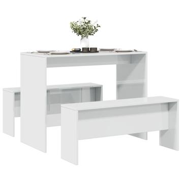 vidaXL 3-delige Eettafel en bankenset bewerkt hout hoogglans, Verzenden