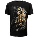 Grim Reaper Tribal Middelvinger T-Shirt Zwart / Grijs, Nieuw