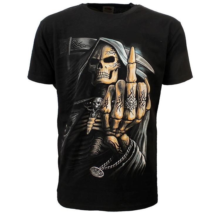Grim Reaper Tribal Middelvinger T-Shirt Zwart / Grijs, Kleding | Heren, T-shirts