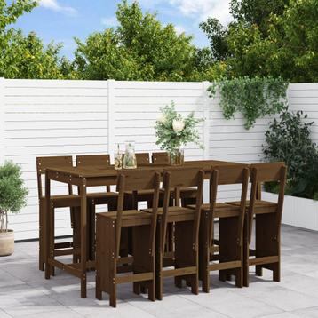 vidaXL 9-delige Tuinbarset massief grenenhout honingbruin, Verzenden