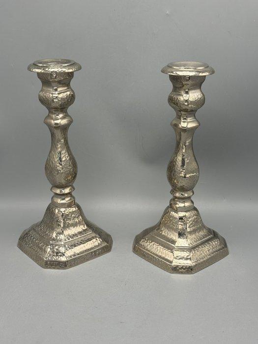 Kandelaar (2) - Metaal - zilverkleurige kandelaren, Diversen, Kerst