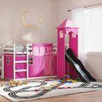 vidaXL Stapelbed met glijbaan en gordijnen roze 90x190 cm, Verzenden, Nieuw