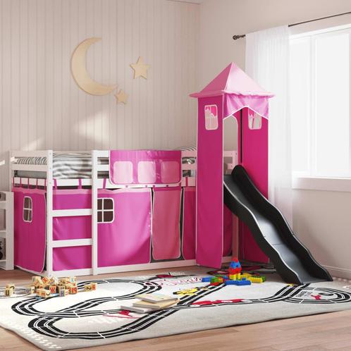vidaXL Stapelbed met glijbaan en gordijnen roze 90x190 cm, Huis en Inrichting, Slaapkamer | Bedden, Nieuw, Verzenden