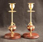 Paar antieke kandelaars - Kandelaar (2) - Verguld brons,, Antiek en Kunst