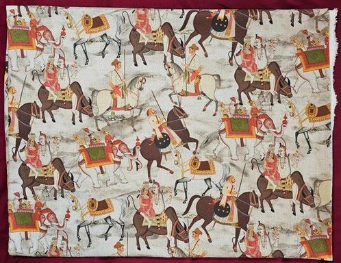 Zeldzame Art Deco stof met rennende paarden - 300x280cm -, Antiek en Kunst, Antiek | Tapijten, Tafelkleden en Textiel